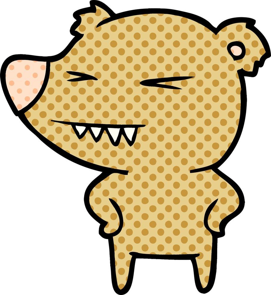 dibujos animados de oso enojado con las manos en las caderas vector
