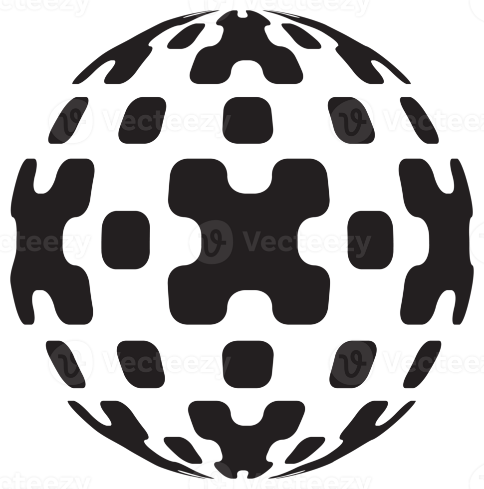 Abstract, patterned sphere design element in black color. PNG with transparent background.