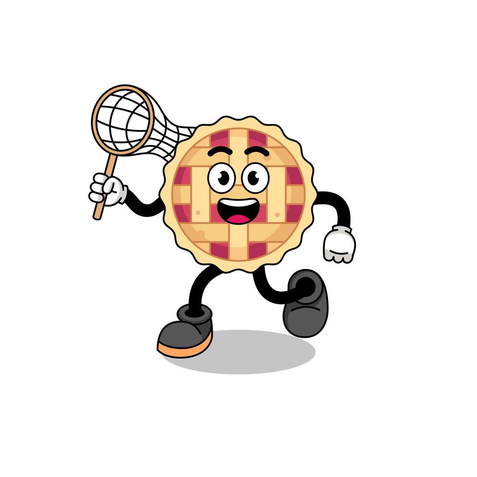 Cartoon of apple pie catching a butterfly vector