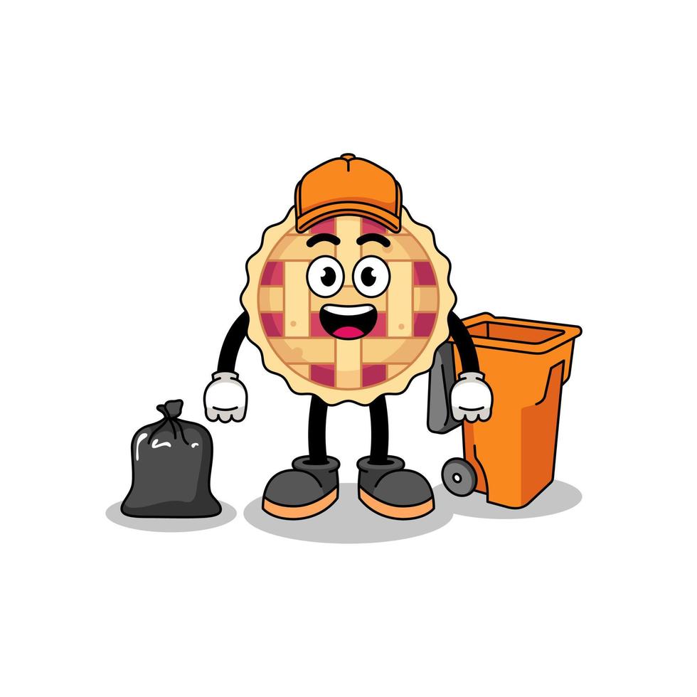 Illustration of apple pie cartoon as a garbage collector vector