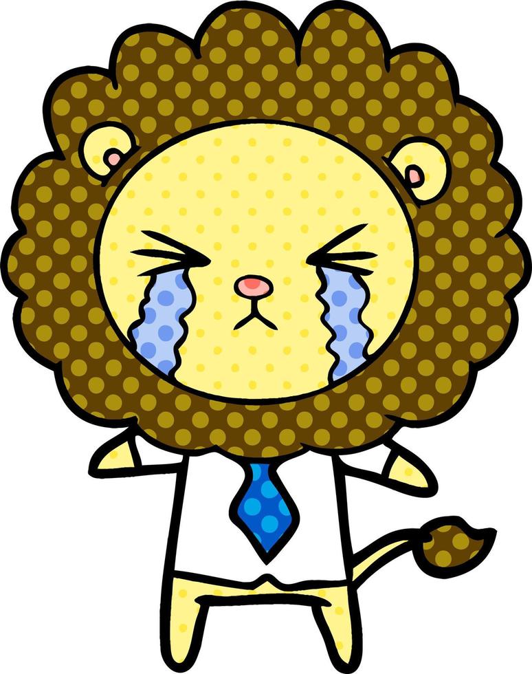 cartoon crying lion wearing shirt and tie vector