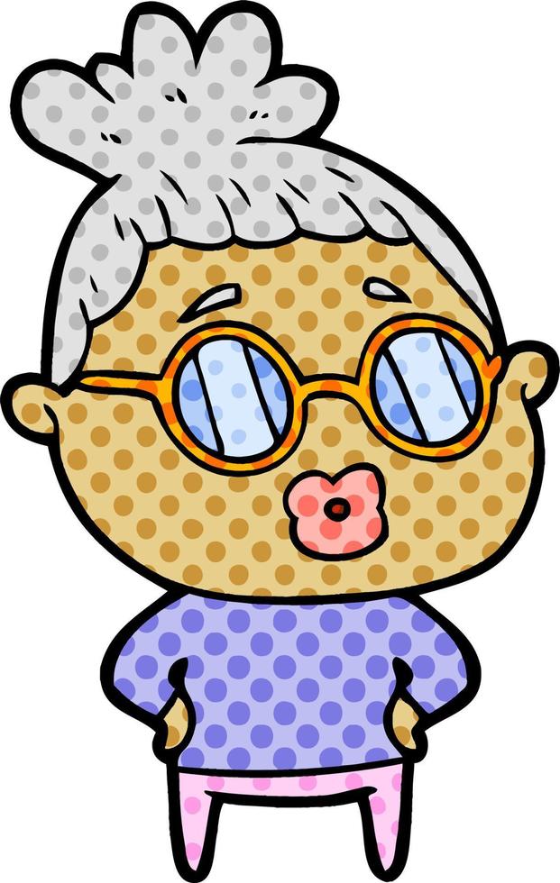 mujer bibliotecaria de dibujos animados con gafas vector