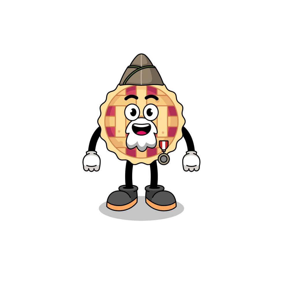 Character cartoon of apple pie as a veteran vector