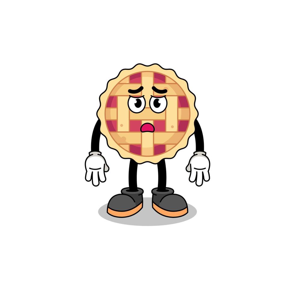apple pie cartoon illustration with sad face vector
