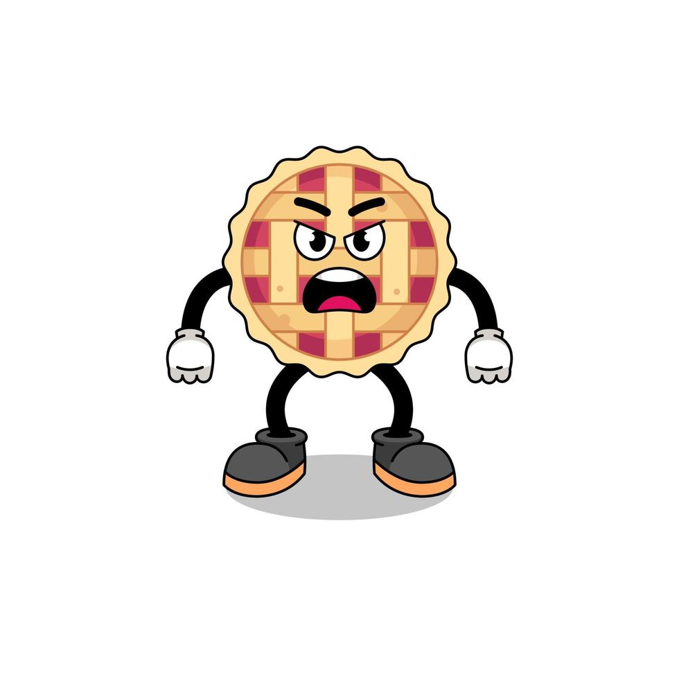 apple pie cartoon illustration with angry expression vector