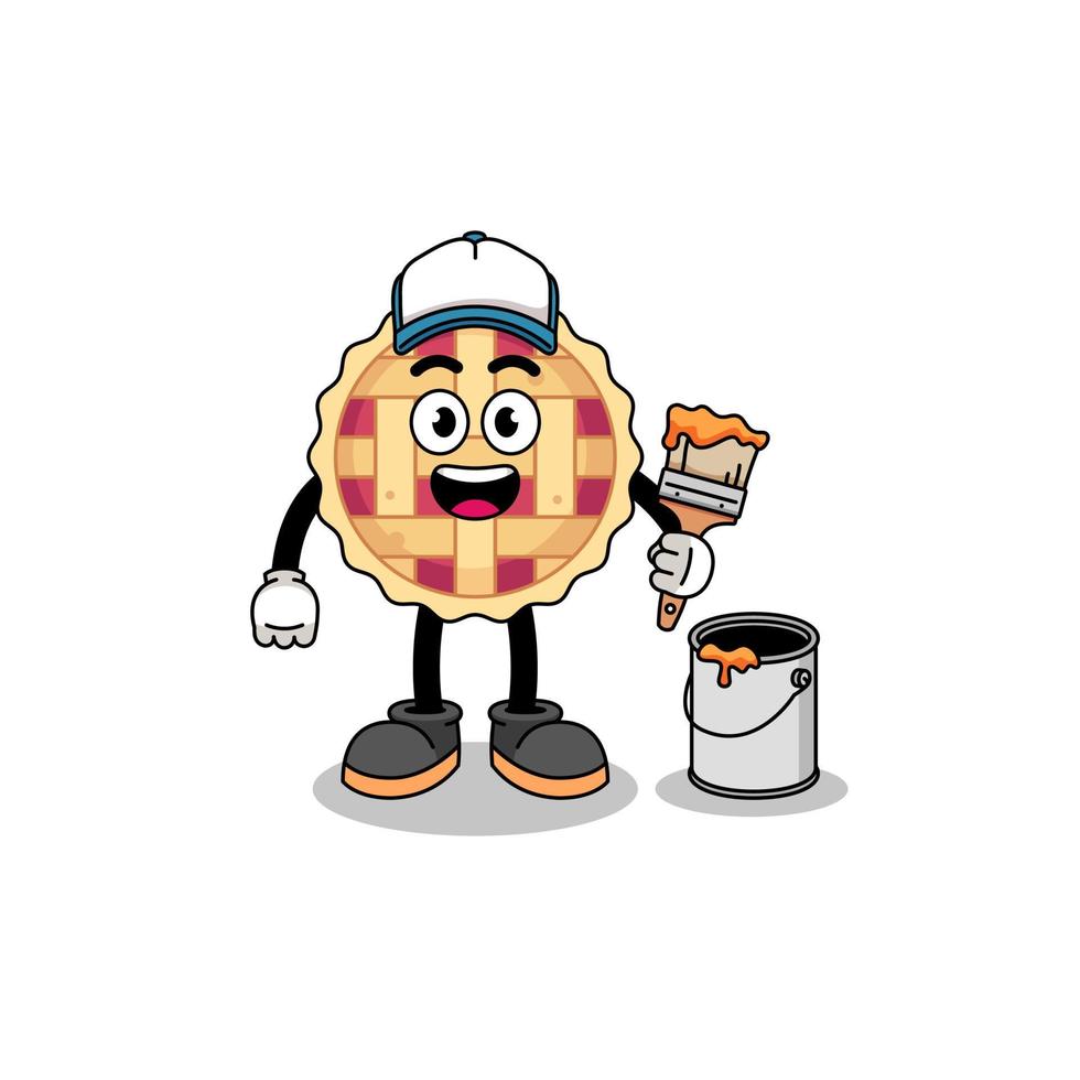 Character mascot of apple pie as a painter vector
