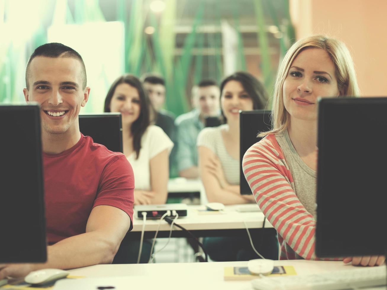 technology students group in computer lab school  classroom photo