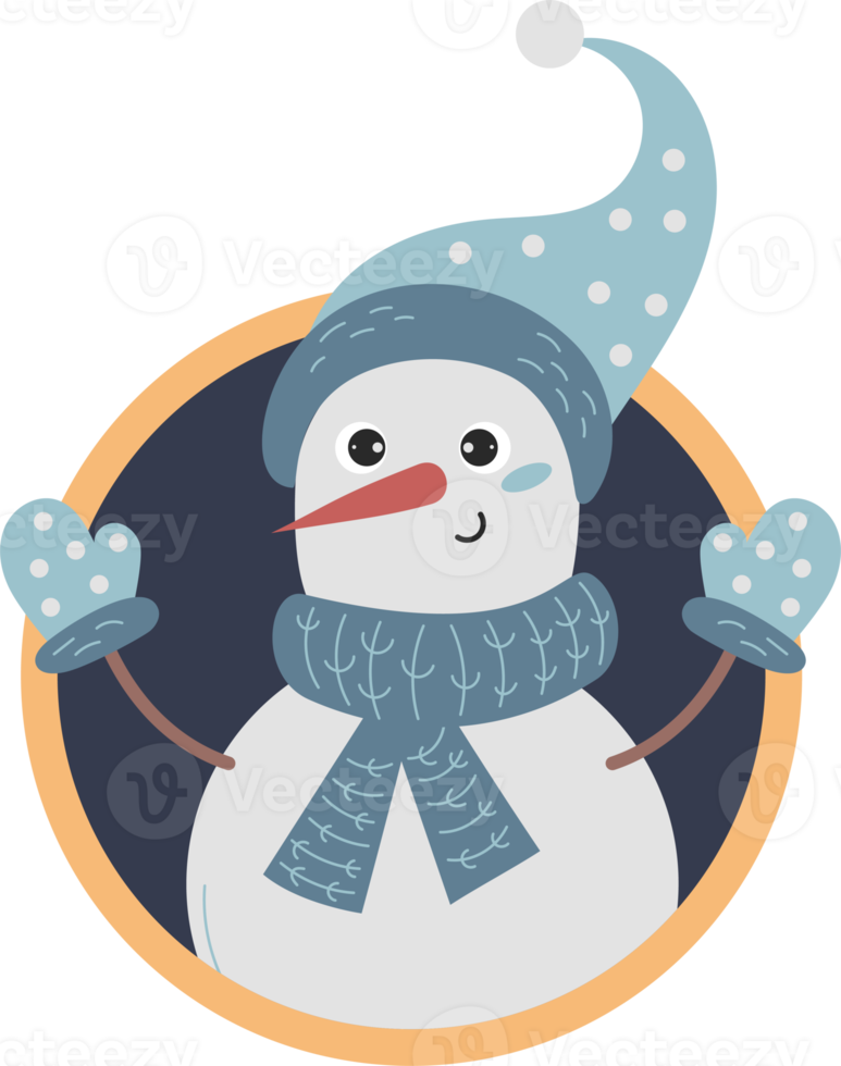 Portrait of winter character. cute snowman png