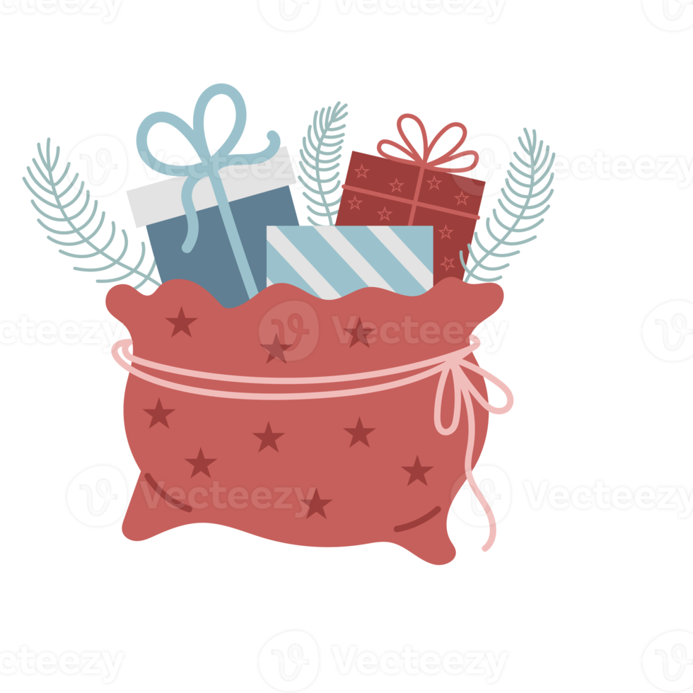 Santa bag sticker with gifts png