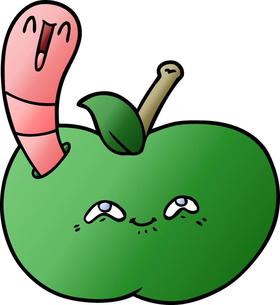 gusano de dibujos animados en manzana feliz vector