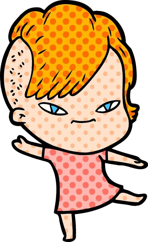 cute cartoon girl with hipster haircut vector