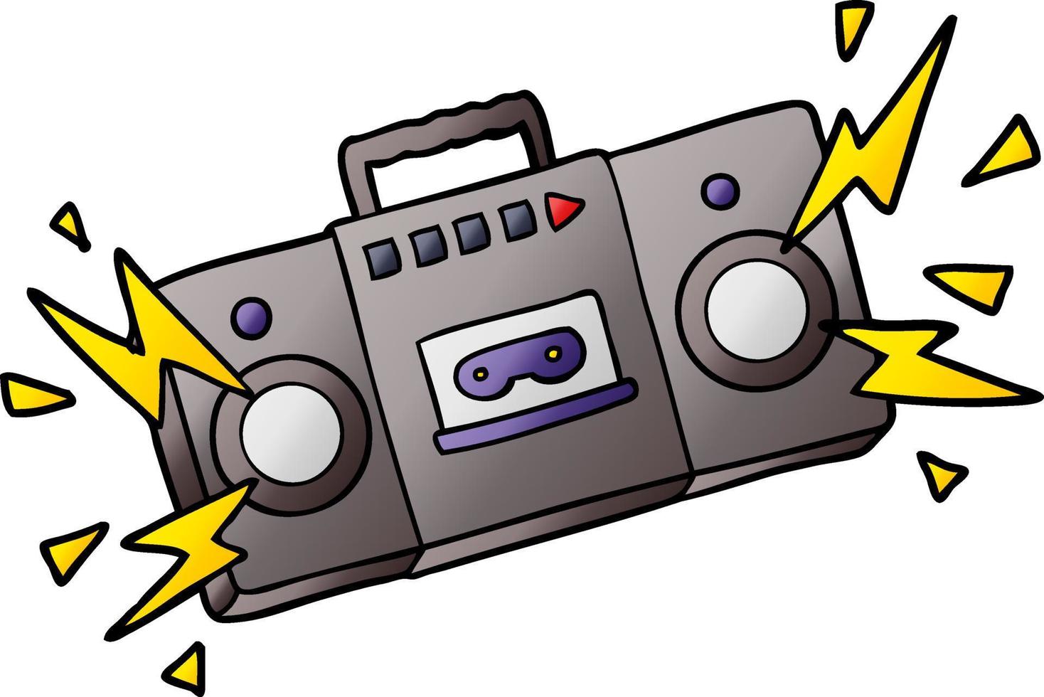 retro cartoon tape cassette player blasting out old rock tunes vector