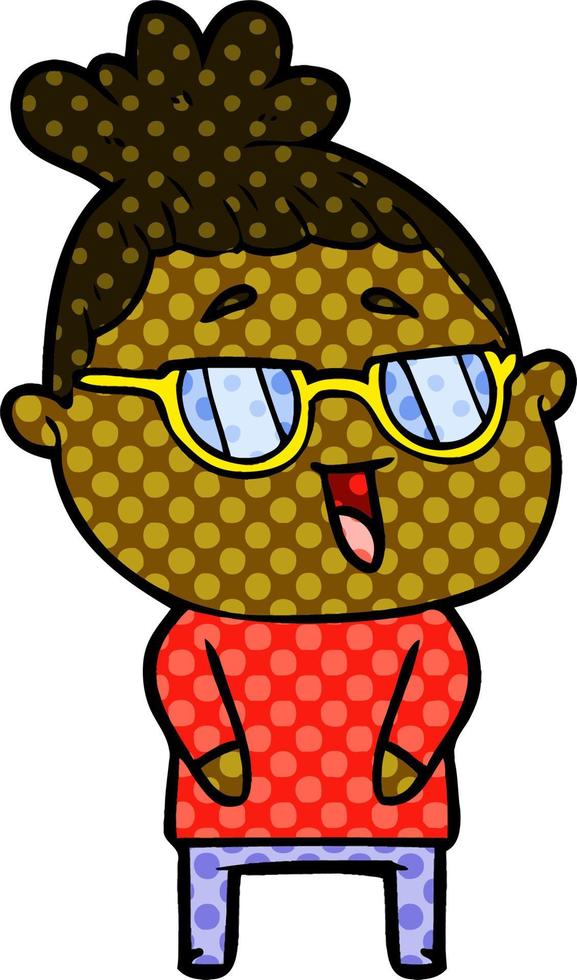 cartoon happy woman wearing spectacles vector