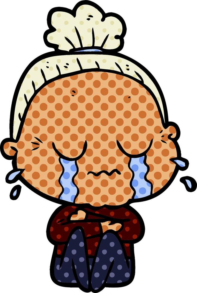 cartoon crying old lady vector