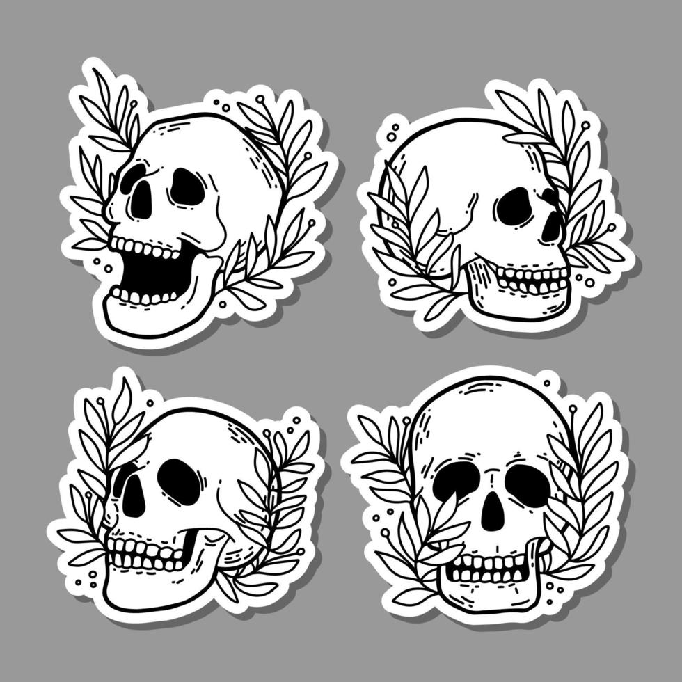 colección de pegatinas de calaveras florales realistas dibujadas a mano vector