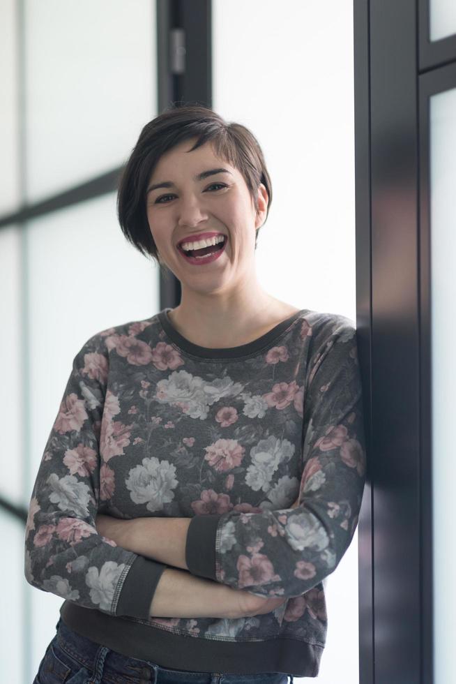 portrait of business woman in casual clothes at startup office photo