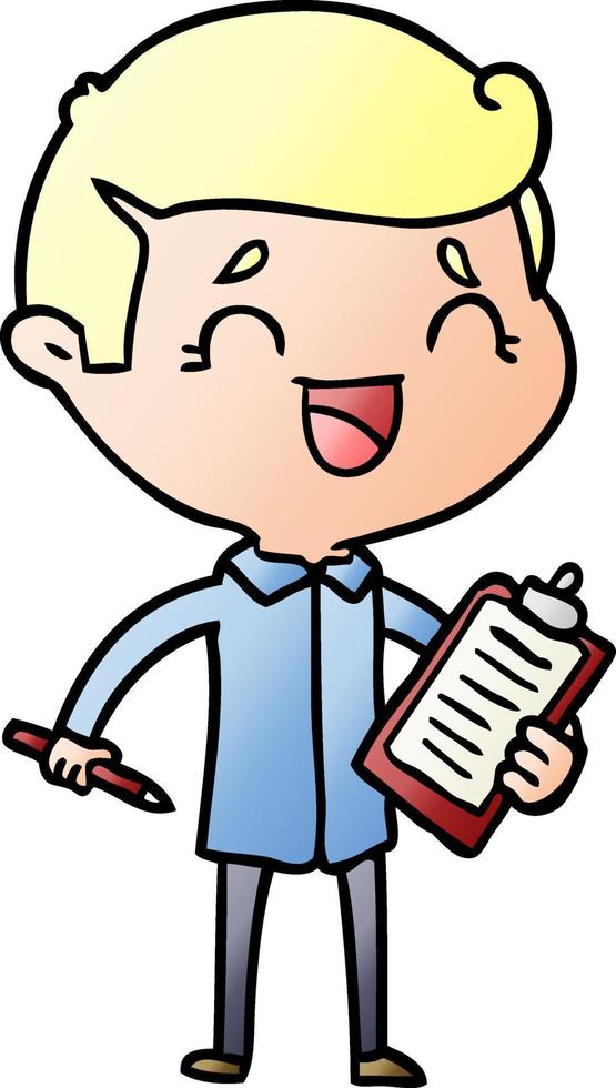 cartoon laughing man with clip board vector
