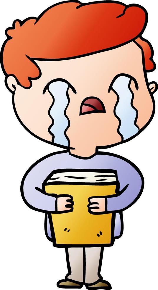 cartoon man crying holding book vector