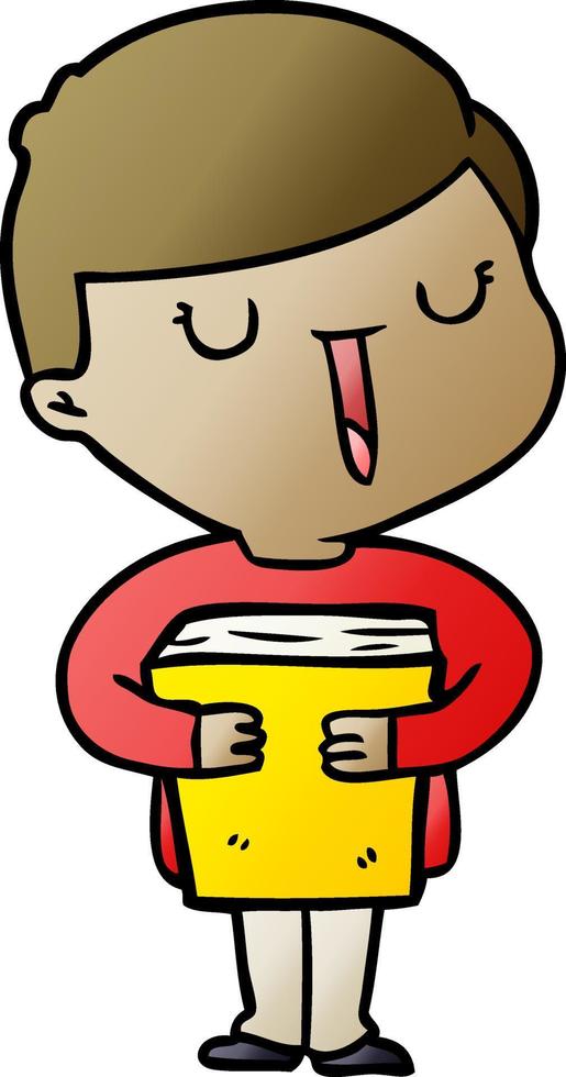 cartoon happy boy talking about his book vector