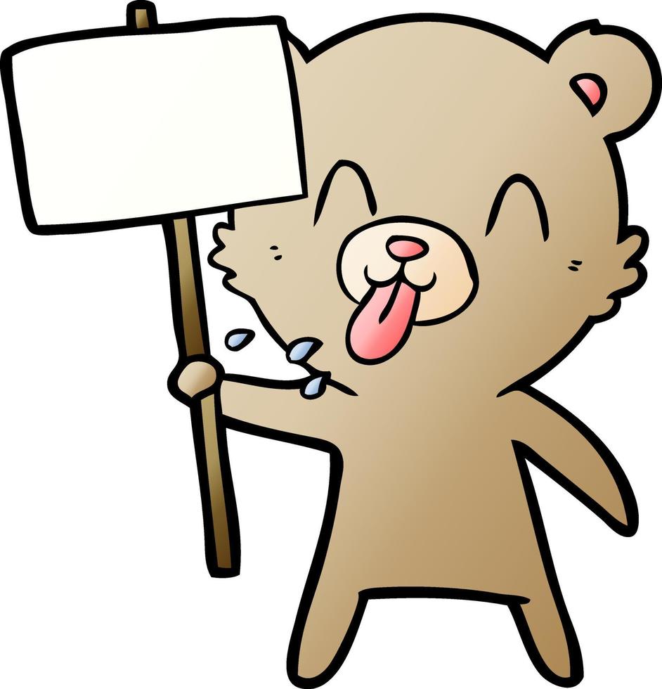 rude cartoon bear with protest sign vector