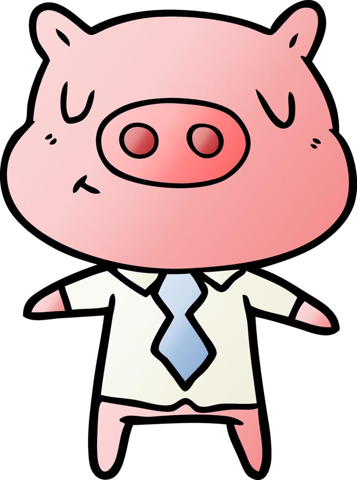 cartoon content pig in shirt and tie vector