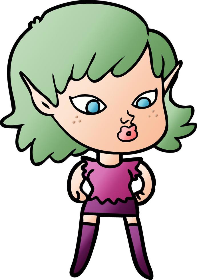 pretty cartoon elf girl vector