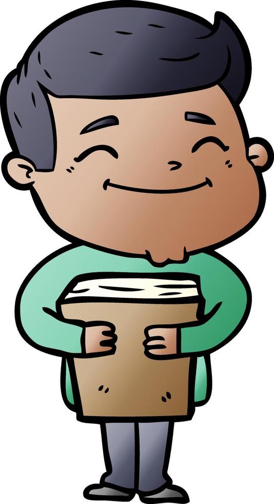 happy cartoon man holding book vector