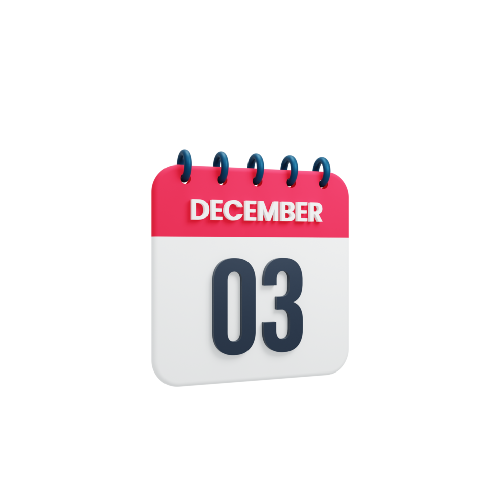 icono de calendario realista de diciembre fecha renderizada en 3d 03 de diciembre png