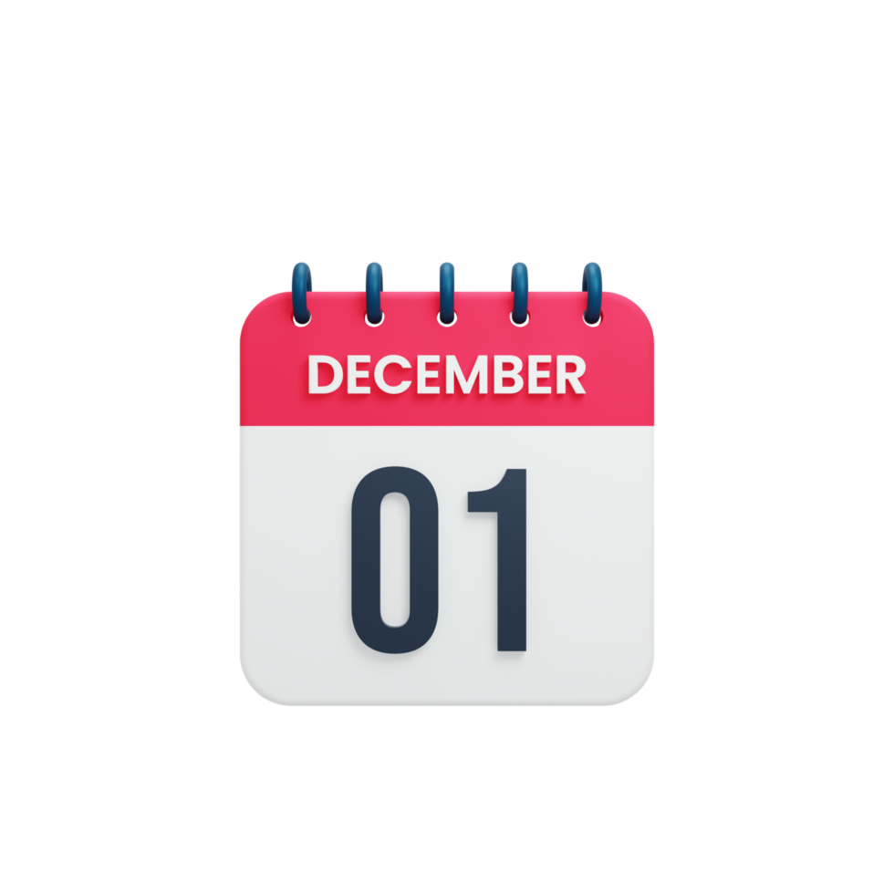 décembre calendrier réaliste icône rendu 3d date décembre 01 png