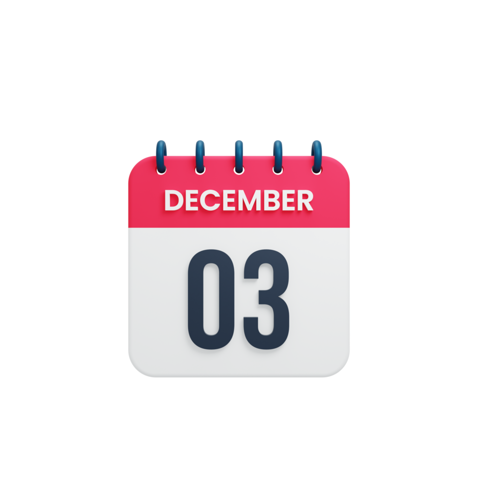 icône de calendrier réaliste de décembre date de rendu 3d le 03 décembre png