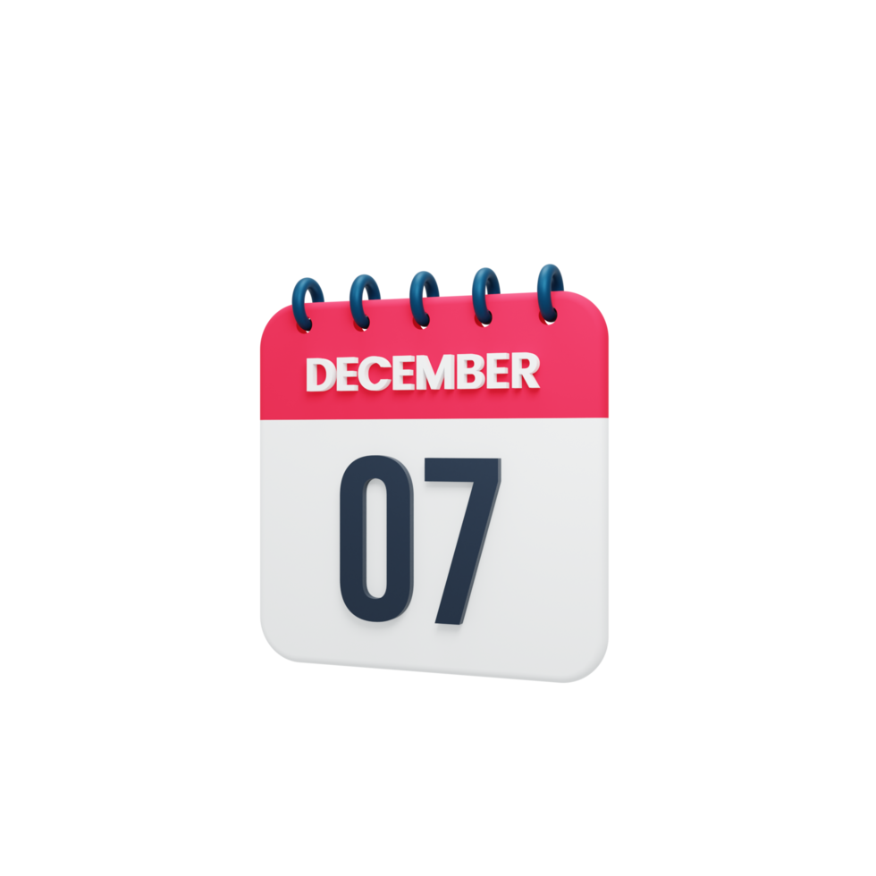 icono de calendario realista de diciembre fecha renderizada 3d 07 de diciembre png