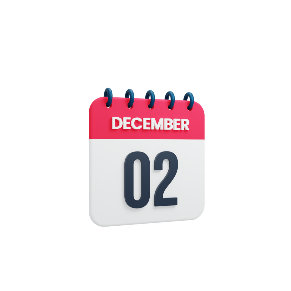 icono de calendario realista de diciembre fecha renderizada en 3d 02 de diciembre png