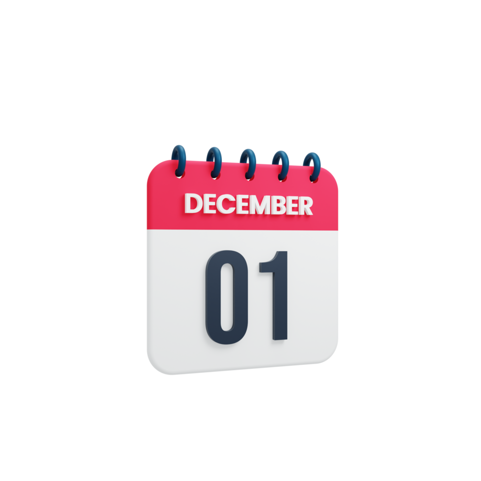December Realistic Calendar Icon 3D Rendered Date December 01 png