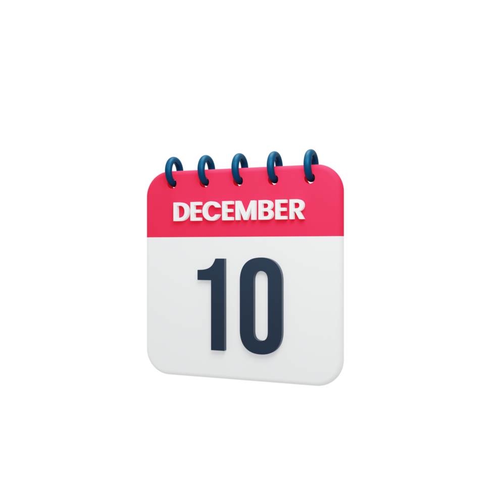 icono de calendario realista de diciembre fecha renderizada 3d 10 de diciembre png