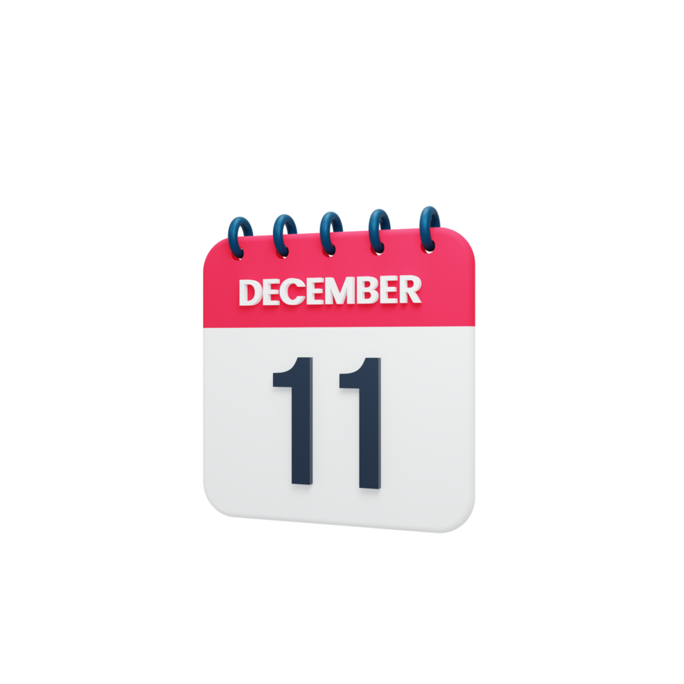 décembre calendrier réaliste icône 3d rendu date 11 décembre png