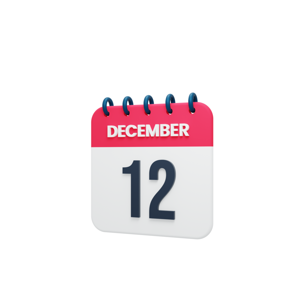 icono de calendario realista de diciembre fecha renderizada en 3d 12 de diciembre png