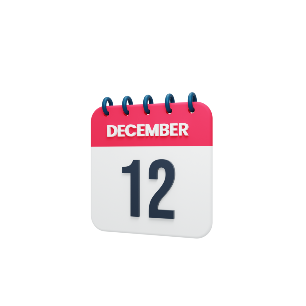 December Realistic Calendar Icon 3D Rendered Date December 12 png