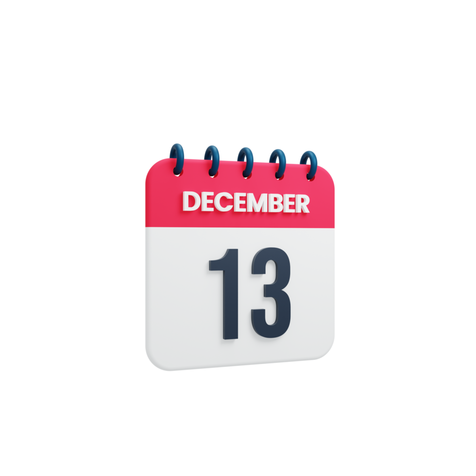 icono de calendario realista de diciembre fecha renderizada 3d 13 de diciembre png