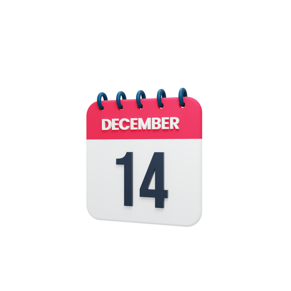 icône de calendrier réaliste de décembre date de rendu 3d le 14 décembre png