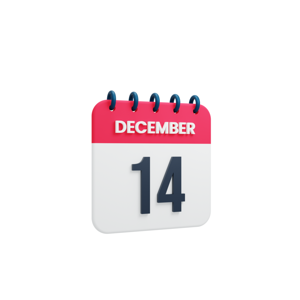 December Realistic Calendar Icon 3D Rendered Date December 14 png