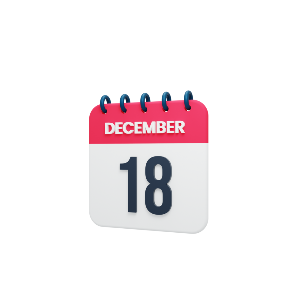 icono de calendario realista de diciembre fecha renderizada en 3d 18 de diciembre png