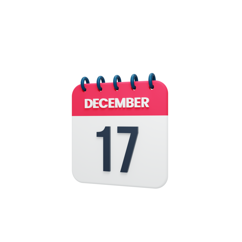 december realistisch kalender icoon 3d weergegeven datum december 17 png