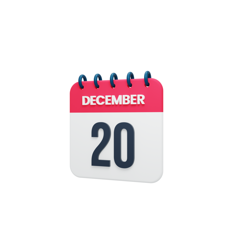 icono de calendario realista de diciembre fecha renderizada en 3d 20 de diciembre png