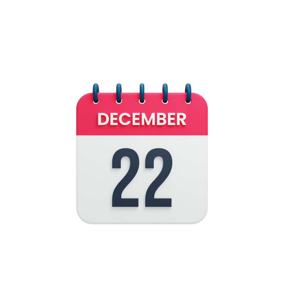 icono de calendario realista de diciembre fecha renderizada en 3d 22 de diciembre png