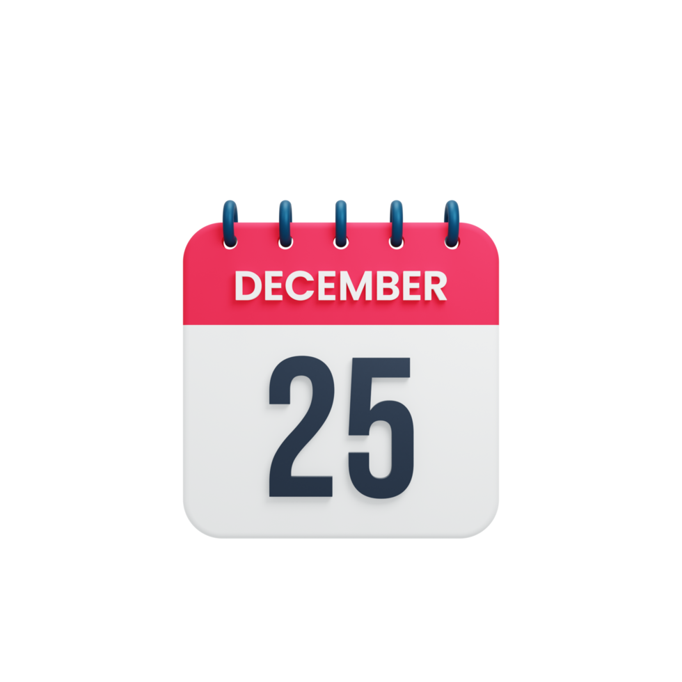 icône de calendrier réaliste de décembre date de rendu 3d le 25 décembre png