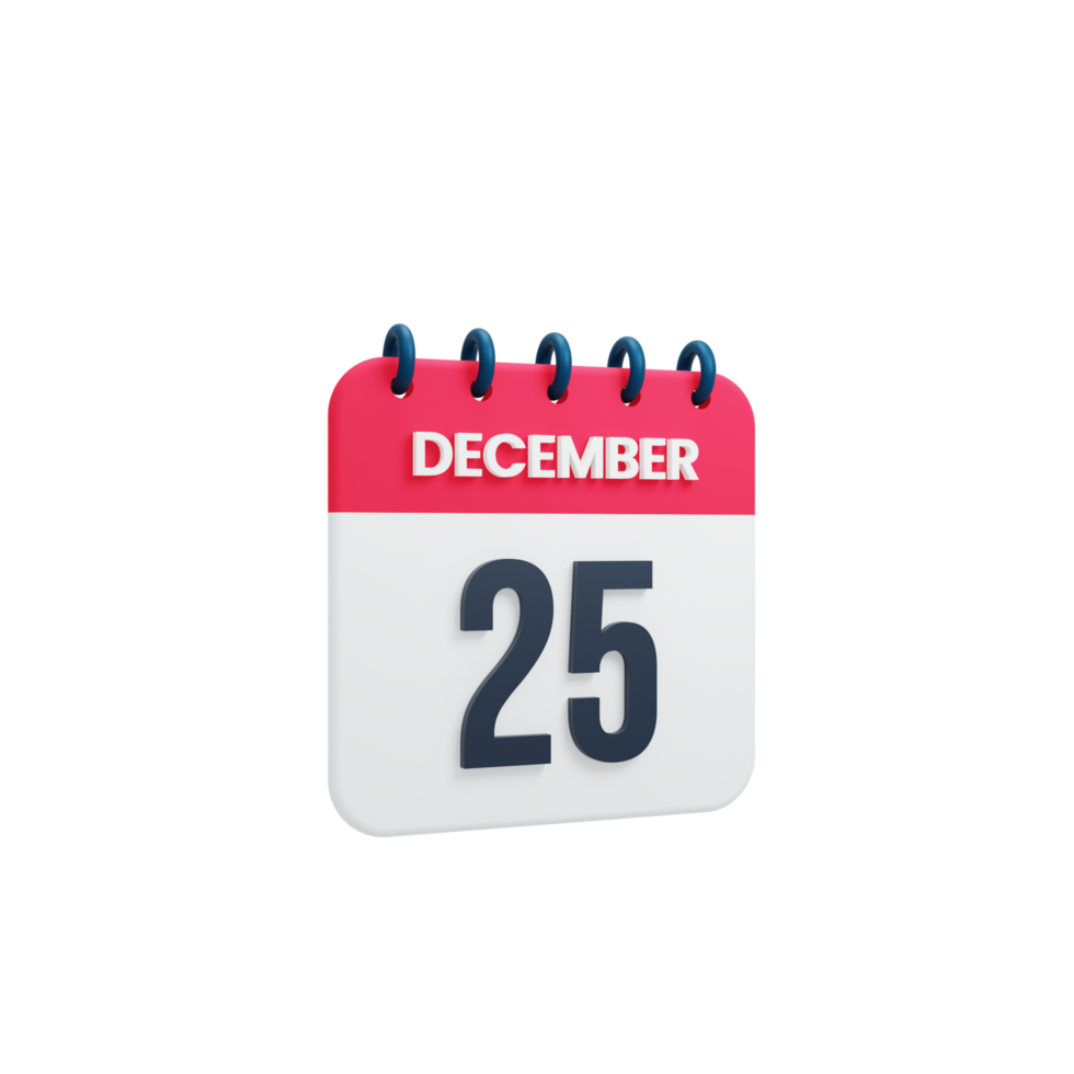 ícone de calendário realista de dezembro 3d renderizado data 25 de dezembro png