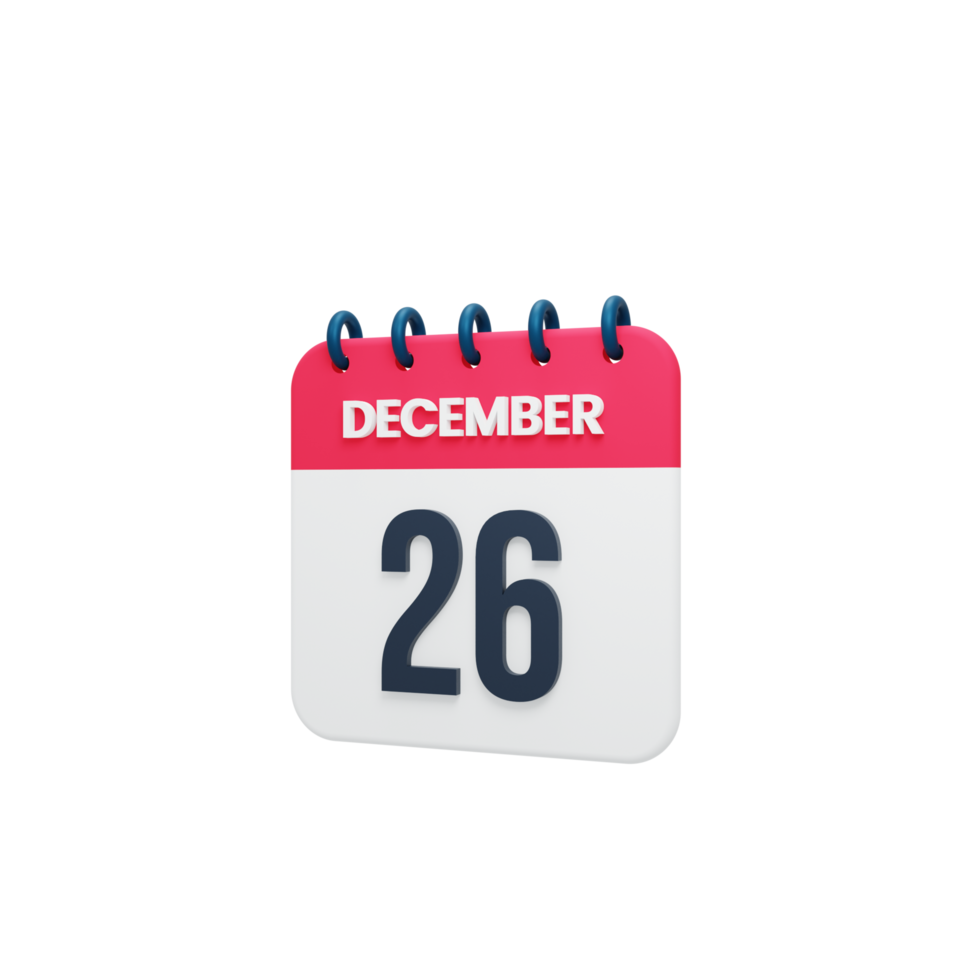 december realistisch kalender icoon 3d weergegeven datum december 26 png