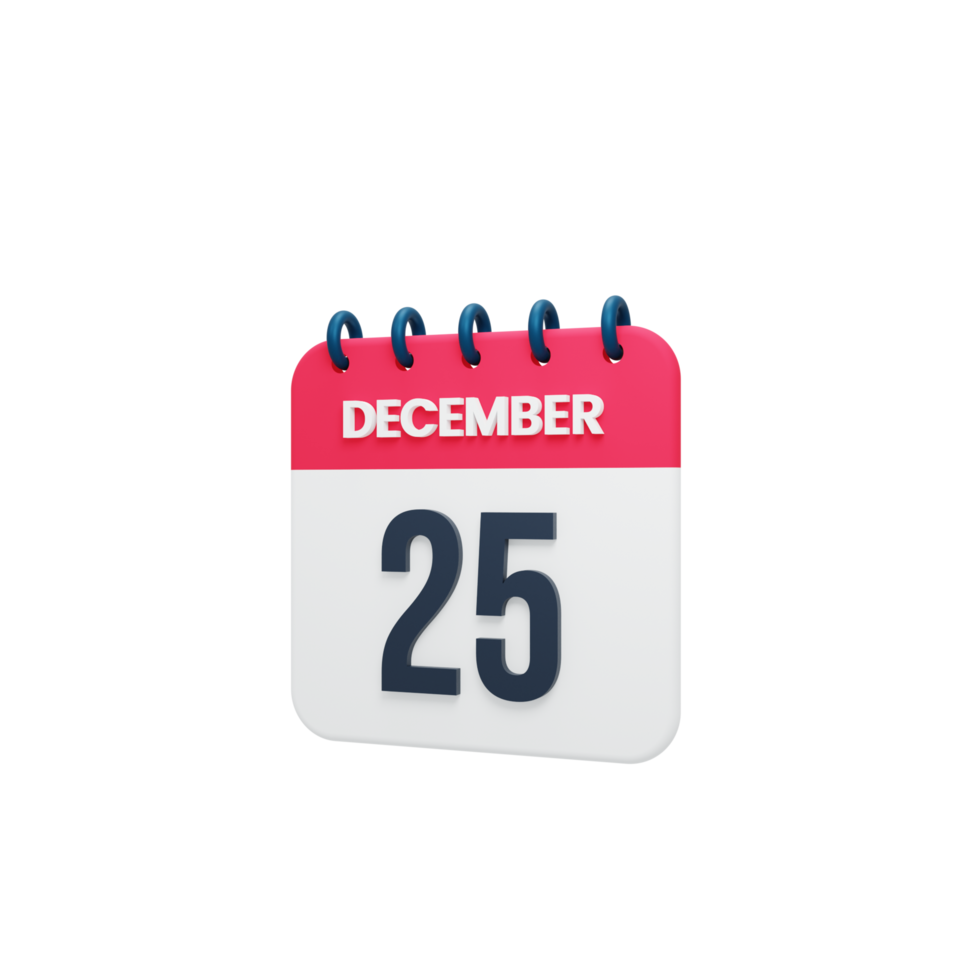ícone de calendário realista de dezembro 3d renderizado data 25 de dezembro png