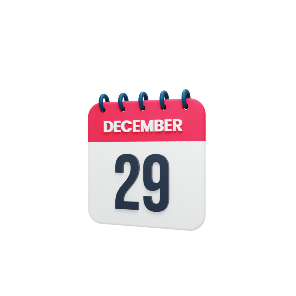 December Realistic Calendar Icon 3D Rendered Date December 29 png