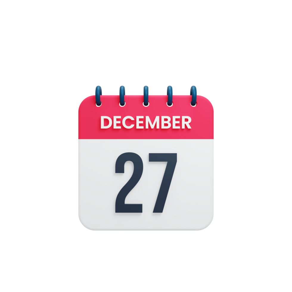 ícone de calendário realista de dezembro 3d renderizado data 27 de dezembro png